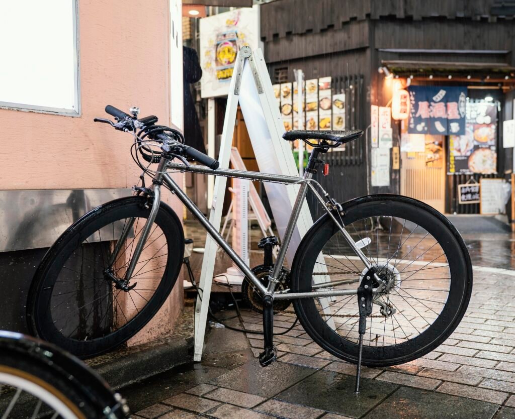 silver bicycle with black details